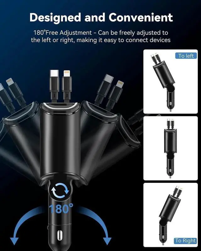 Alt view image 7 of 7 - Upgrade 4 in 1 Retractable Charger for Car PD 65W Fast Car Phone Charger with 2 Charging Cables and 2 USB Ports 12-24V Voltage Display for iPhone 16/15/14/ Galaxy/iPad/AirPods