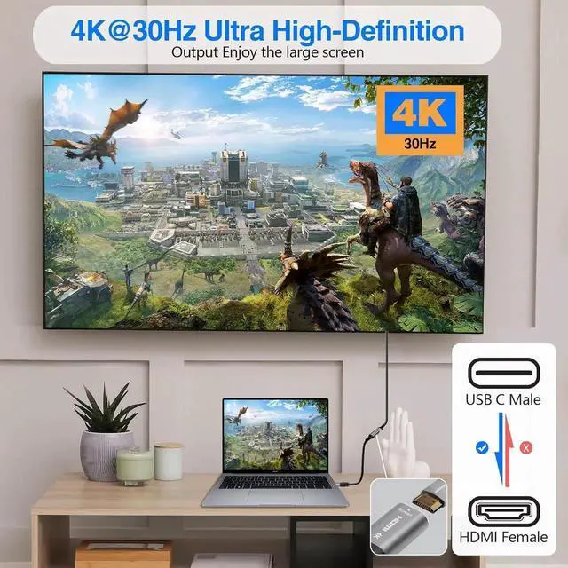 Alt view image 2 of 6 - JAENFONG 4K USB C to HDMI Adapter 2 Pack Type-C Male (Source) to HDMI Female (Screen) Converter Connector [Thunderbolt 3/4 Compatible] for iPhone16 Series MacBook Pro Air iPad Pro Galaxy 24-0.6 Feet