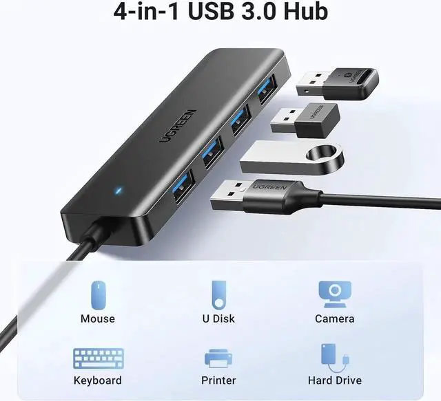 Alt view image 5 of 7 - JAENFONG USB 3.0 Hub 4 Ports USB A Splitter Ultra-Slim USB Expander for Mouse Keyboard Flash Drive U Disk Printer Compatible with Laptop Desktop PC Xbox PS5 and More