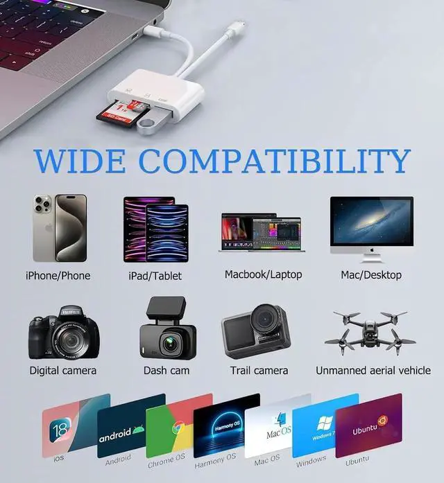 Alt view image 3 of 6 - JAENFONG SD Card Reader for iPhone iPad USB C and Lightning Dual Port SD Card Adapter Memory Card Reader for Camera Adapter Support SD Micro SD USB 3.0 No App Driver Required