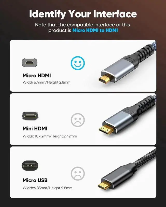 Alt view image 6 of 7 - JAENFONG 4K Micro HDMI to HDMI Cable 10 FT 4K@60Hz Micro HDMI Cord HDR Compatible for DSLR Camera Raspberry Pi GoPro Hero to TV Laptop Computer Monitor for Video Audio Image Streaming