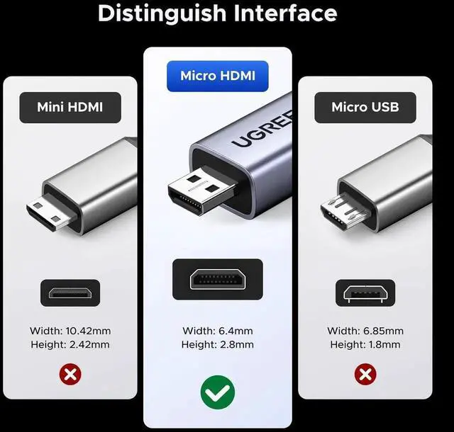 Alt view image 4 of 7 - JAENFONG Micro HDMI to HDMI Adapter 10K 8K@60Hz/4K@240Hz Micro HDMI Male Female Bidirectional Cable 2.1 HDR 3D Dolby VRR 48Gbps Compatible with Raspberry Pi 5/Pi 4/Camera/Portable Monitor 0.8FT