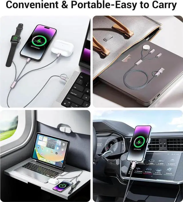 Alt view image 6 of 7 - JAENFONG for Travel Essentials 3 in 2 USB C Cable for Watch Charger/iPhone 16 Charger/Lightning Multi Charging Cable Cord Vacation Camping Essentials Portable Designed for iWatch &iPhone 16-12-4FT