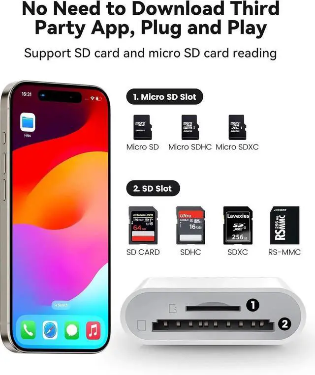 Alt view image 4 of 7 - JAENFONG USB C SD Card Reader for iPhone 15 16/iPad/MacBook/Mac USB-C Type C SD Reader Supports SD and MicroSD Memory Card Adapter Trail Camera Viewer Plug and Play - 2 Slots
