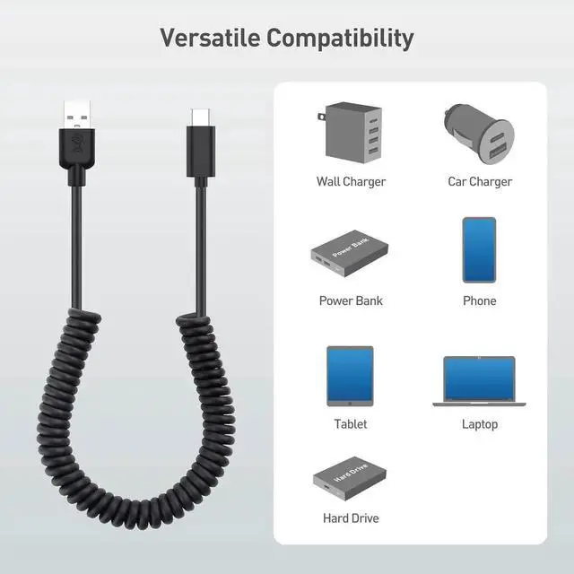 Alt view image 3 of 7 - 2-Pack USB to USB C Coiled Cable with 3A/15W Fast Charging 1-4ft Support CarPlay Android Auto Coiled USB-A to USB-C Cable for iPhone 16/15 Pro Max Plus Galaxy S23 iPad