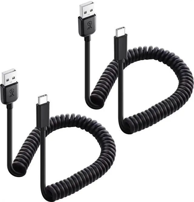 Main image of 2-Pack USB to USB C Coiled Cable with 3A/15W Fast Charging 1-4ft Support CarPlay Android Auto Coiled USB-A to USB-C Cable for iPhone 16/15 Pro Max Plus Galaxy S23 iPad