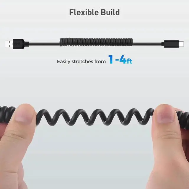 Alt view image 7 of 7 - 2-Pack USB to USB C Coiled Cable with 3A/15W Fast Charging 1-4ft Support CarPlay Android Auto Coiled USB-A to USB-C Cable for iPhone 16/15 Pro Max Plus Galaxy S23 iPad