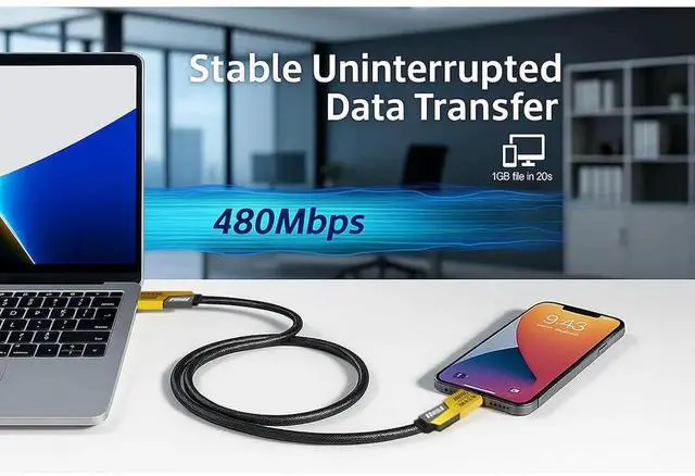 Alt view image 3 of 6 - 4 in 1 Charging Cable 2-Pack 100W USB C to Lightning Cable 6FT Fast Charging [480Mbps] Flat Nylon Braided Charger Cord with Lightn-ing/USB C/USB A Port for iPhone iPad & More