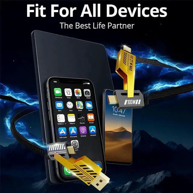 Alt view image 6 of 6 - 4 in 1 Charging Cable 2-Pack 100W USB C to Lightning Cable 6FT Fast Charging [480Mbps] Flat Nylon Braided Charger Cord with Lightn-ing/USB C/USB A Port for iPhone iPad & More