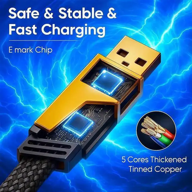 Alt view image 2 of 6 - 4 in 1 Charging Cable 2-Pack 100W USB C to Lightning Cable 6FT Fast Charging [480Mbps] Flat Nylon Braided Charger Cord with Lightn-ing/USB C/USB A Port for iPhone iPad & More