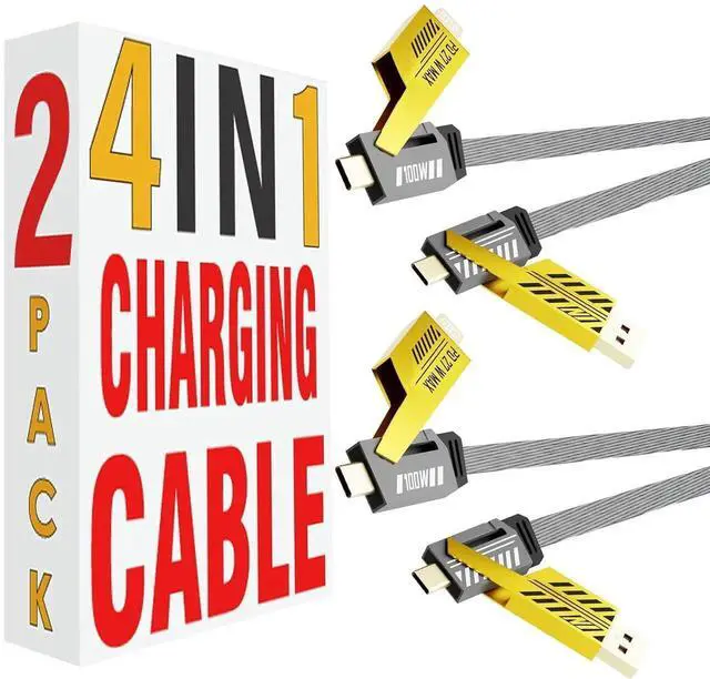 Main image of 4 in 1 Charging Cable 2-Pack 100W USB C to Lightning Cable 6FT Fast Charging [480Mbps] Flat Nylon Braided Charger Cord with Lightn-ing/USB C/USB A Port for iPhone iPad & More