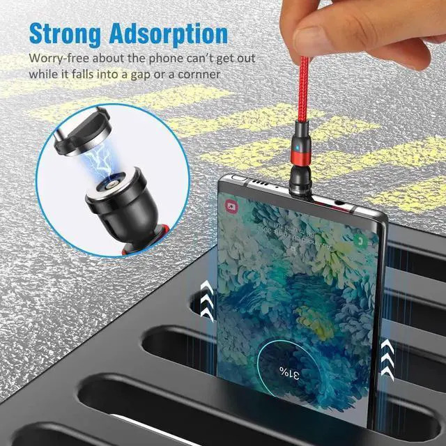 Alt view image 3 of 6 - 4 Pack 10ft Magnetic Charging Cable 540 Rotation Nylon Braided Type C & Micro USB Compatible