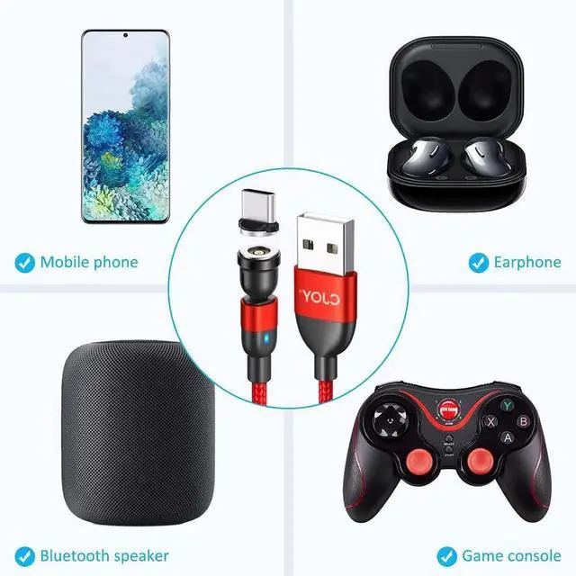 Alt view image 2 of 6 - 4 Pack 10ft Magnetic Charging Cable 540 Rotation Nylon Braided Type C & Micro USB Compatible