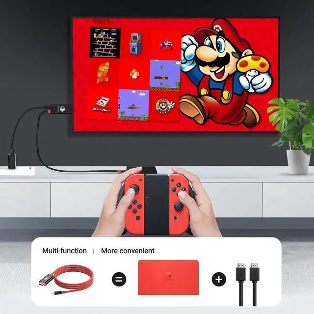 Alt view image 3 of 7 - JAENFONG USB C to HDMI Adapter Cable for Nintendo Switch Dock 6FT/1.8M Switch Docking Station for TV with 4K Switch Dock HDMI Cable 100W Switch Charging Dock- Black with Red Not for Switch 2