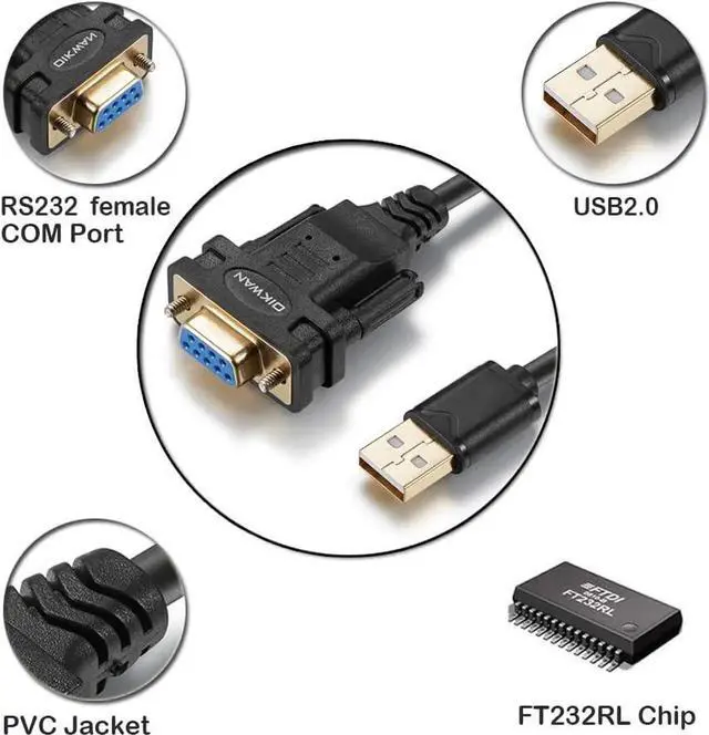 Alt view image 6 of 7 - JAENFONG USB to RS232 Serial Adapter with FTDI Chipset - USB 2.0 to Female DB9 Serial Cable for Windows and Mac (6ft)