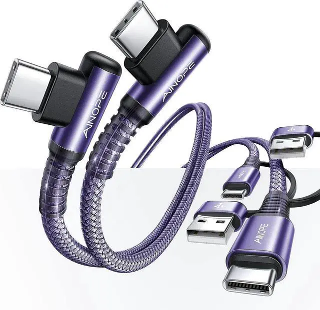 Main image of USB C Cale for iPhone 16 Charger Cord 60W 4 in 1 Charging Cable for iPad and USB C Devices Right Angle Type C Cord Carplay Cable Fit iPhone 16 Pro Series 2 Pack 6.6Ft Purple