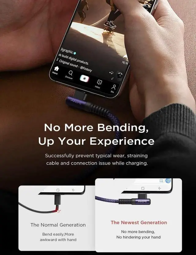 Alt view image 6 of 6 - USB C Cale for iPhone 16 Charger Cord 60W 4 in 1 Charging Cable for iPad and USB C Devices Right Angle Type C Cord Carplay Cable Fit iPhone 16 Pro Series 2 Pack 6.6Ft Purple