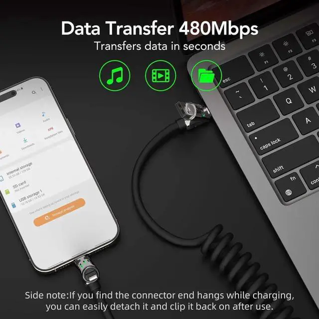 Alt view image 6 of 7 - 4-in-1 Coiled Universal USB Charging Cable -MAX 240W Fast Charging/Charger Cord with Multi USB Port for iPhone 16/15 14 13 iPad MacBook iPad Tablets and More (Black Coiled 6Ft)