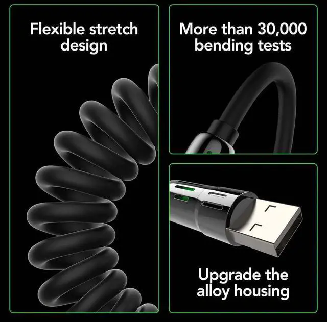 Alt view image 2 of 7 - 4-in-1 Coiled Universal USB Charging Cable -MAX 240W Fast Charging/Charger Cord with Multi USB Port for iPhone 16/15 14 13 iPad MacBook iPad Tablets and More (Black Coiled 6Ft)
