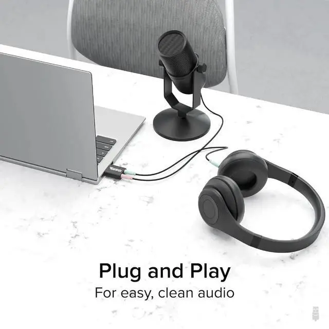 Alt view image 2 of 7 - JAENFONG USB Audio Adapter with 3.5mm Speaker-Headphone and Microphone Jack Add an External Stereo Sound Card to Any PC Compatible with Windows Mac and Linux - Driverless
