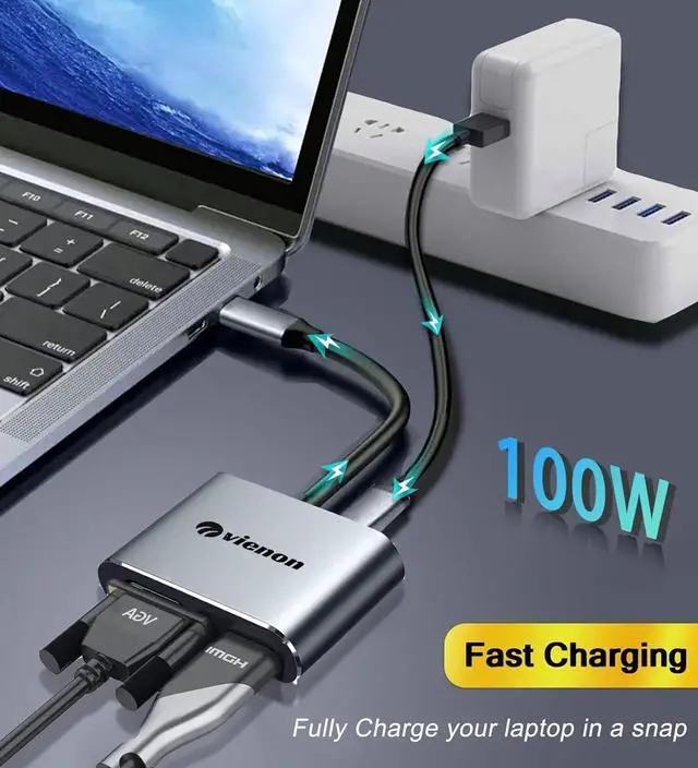 Alt view image 5 of 7 - JAENFONG VIENON USB C to HDMI VGA Adapter for Dual Monitor 4 in 1 USB C Hub with 4K HDMI 1080P VGA USB 3.0 5Gbps 100W PD Compatible for MacBook Air/Pro XPS Surface iMac More