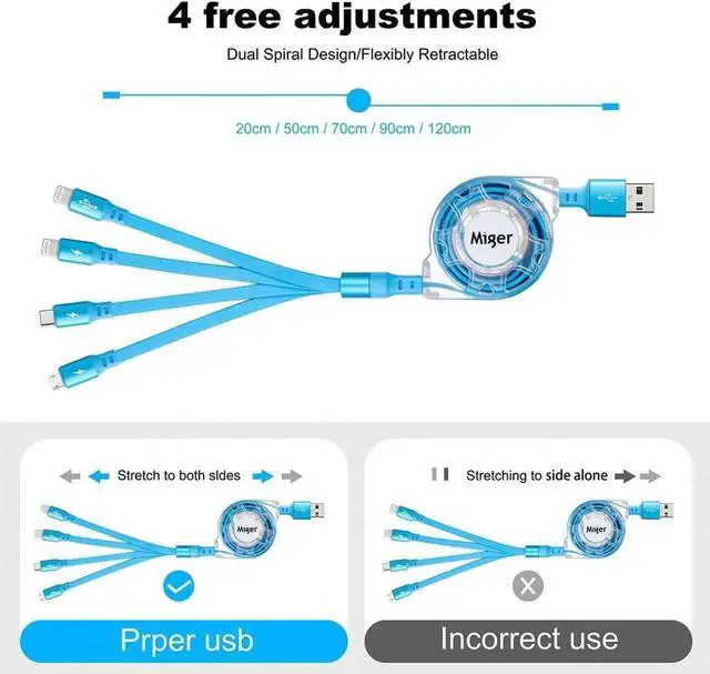 Alt view image 2 of 7 - Multi Charging Cable 2Pack 4Ft Retractable USB Charger Cord 4 in 1 Fast Chargers for Multiple Devices with Lightning/Type C/Micro USB Port for Cell Phones iPhone iPad Galaxy PS Tablet More