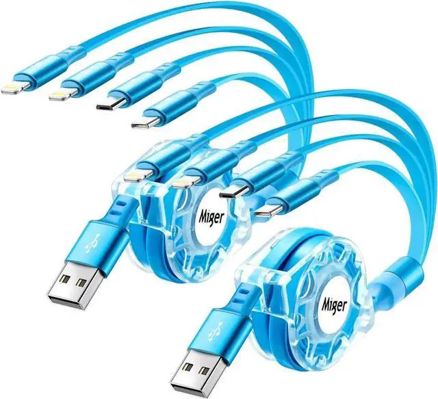 Main image of Multi Charging Cable 2Pack 4Ft Retractable USB Charger Cord 4 in 1 Fast Chargers for Multiple Devices with Lightning/Type C/Micro USB Port for Cell Phones iPhone iPad Galaxy PS Tablet More