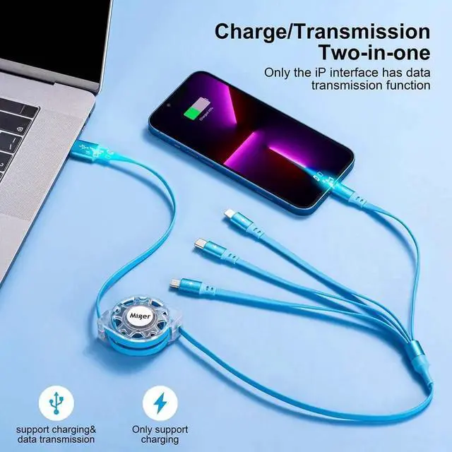 Alt view image 7 of 7 - Multi Charging Cable 2Pack 4Ft Retractable USB Charger Cord 4 in 1 Fast Chargers for Multiple Devices with Lightning/Type C/Micro USB Port for Cell Phones iPhone iPad Galaxy PS Tablet More