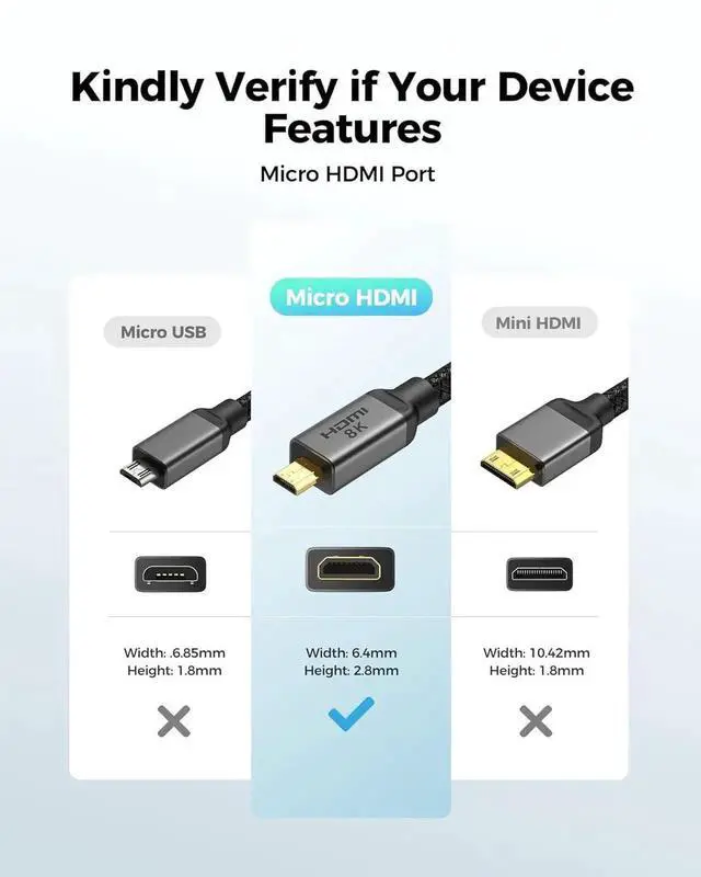 Alt view image 6 of 7 - JAENFONG 8K 4K Micro HDMI to HDMI Cable 6.6ft Micro HDMI 2.1 Adapter [8K@60Hz 4K@240Hz 144Hz 120Hz] 6K 5K 48Gbps HDR Compatible for G8 G9 Camera Raspberry Pi 5 4 GoPro Hero Cam Link