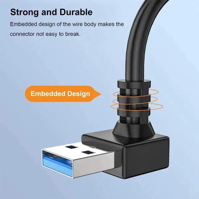 Alt view image 2 of 6 - JAENFONG 90 Degree USB 3.0 Extension Cable (4 Pack) Vertical Up and Down Angle Horizontal Left and Right Angle USB Male to Female Extender Cord (Black 30CM)