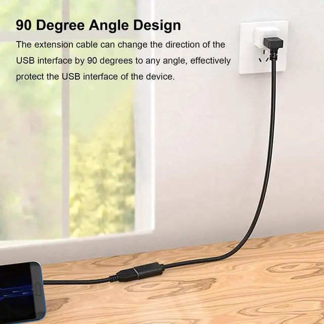 Alt view image 5 of 6 - JAENFONG 90 Degree USB 3.0 Extension Cable (4 Pack) Vertical Up and Down Angle Horizontal Left and Right Angle USB Male to Female Extender Cord (Black 30CM)