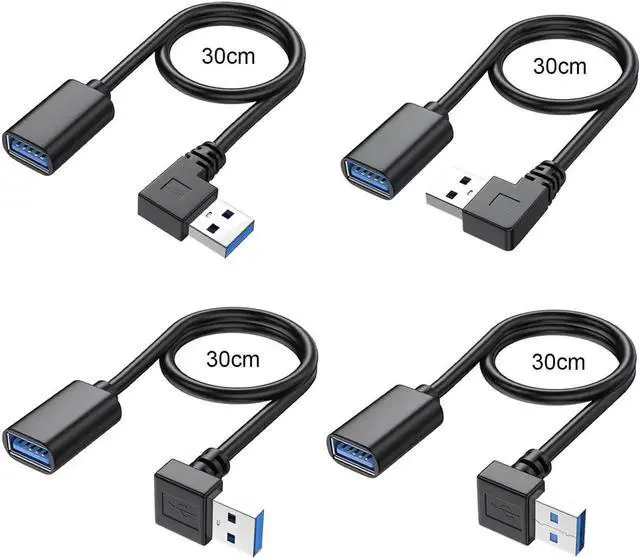 Alt view image 4 of 6 - JAENFONG 90 Degree USB 3.0 Extension Cable (4 Pack) Vertical Up and Down Angle Horizontal Left and Right Angle USB Male to Female Extender Cord (Black 30CM)