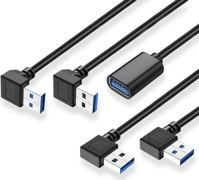 Main image of JAENFONG 90 Degree USB 3.0 Extension Cable (4 Pack) Vertical Up and Down Angle Horizontal Left and Right Angle USB Male to Female Extender Cord (Black 30CM)