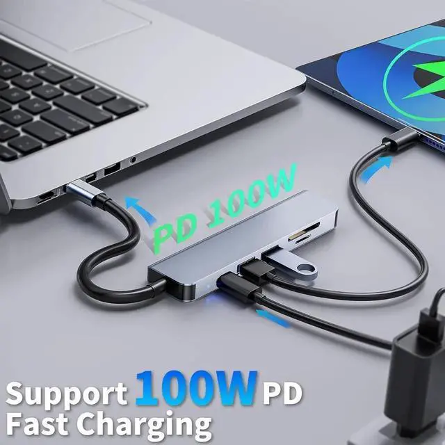 Alt view image 4 of 6 - JAENFONG USBC Hub 4K@30HZ USB C to HDMI Dual SD Card Reader USB Hub Compatible for iPhone 16/15 Pro Max MacBook iPad Air/Surface Chromebook Stable Driver Adapter Connect Microphone for Live Broadcast