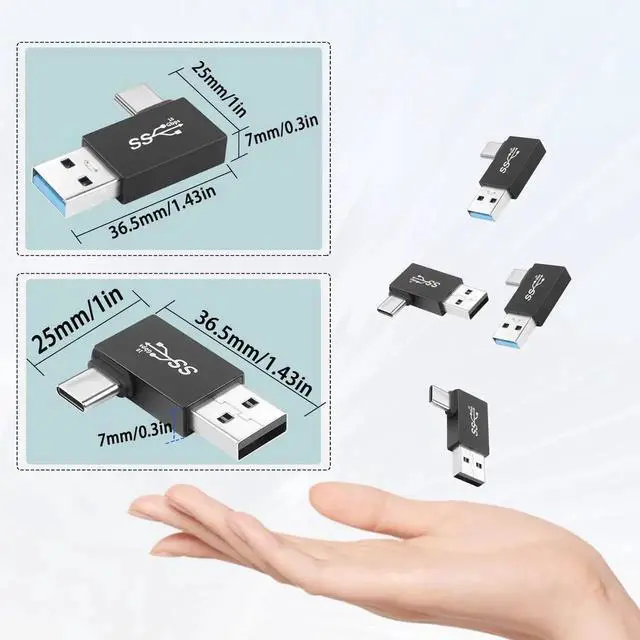 Alt view image 7 of 7 - JAENFONG 90° Angle USB3.1 Male to USB C Male Charging Adapter 10Gbps USB3.1 Plug to USB C Plug L Angle Data Connector QC60W/PD15W (only A to C) for Wall Charger PC Laptop 4Pcs (2 Left+2 Right)