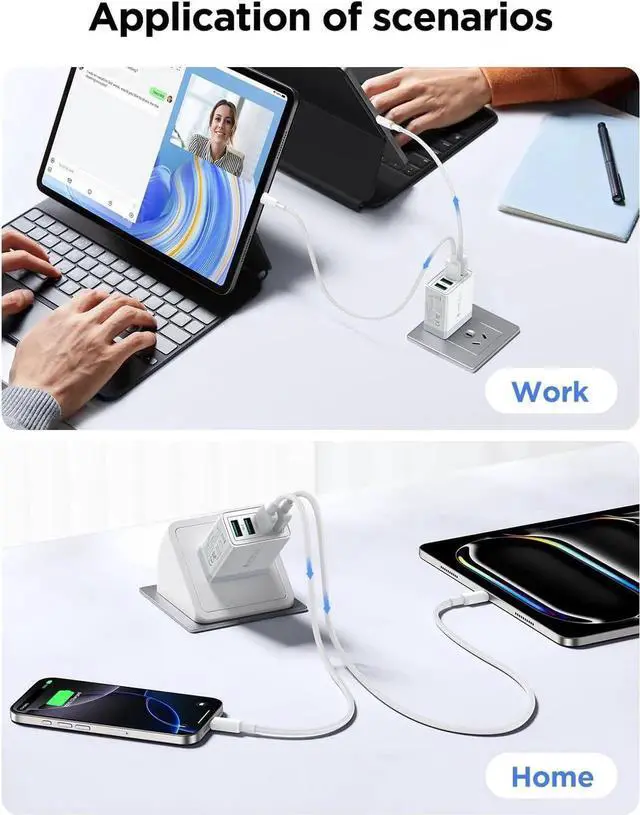 Alt view image 6 of 6 - USB Wall Charger Block 2-Pack 40W 4-Port USB Cube Power Adapter Plug Multiport Charging Blocks Box Brick for iPhone 16 15 14 13 12 11 Pro Max XR Xs Max 8 7 6 Plus LG Moto Android Phones