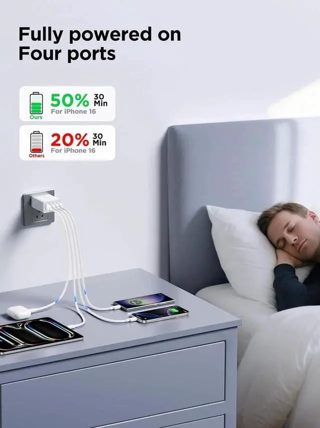 Alt view image 3 of 6 - USB Wall Charger Block 2-Pack 40W 4-Port USB Cube Power Adapter Plug Multiport Charging Blocks Box Brick for iPhone 16 15 14 13 12 11 Pro Max XR Xs Max 8 7 6 Plus LG Moto Android Phones