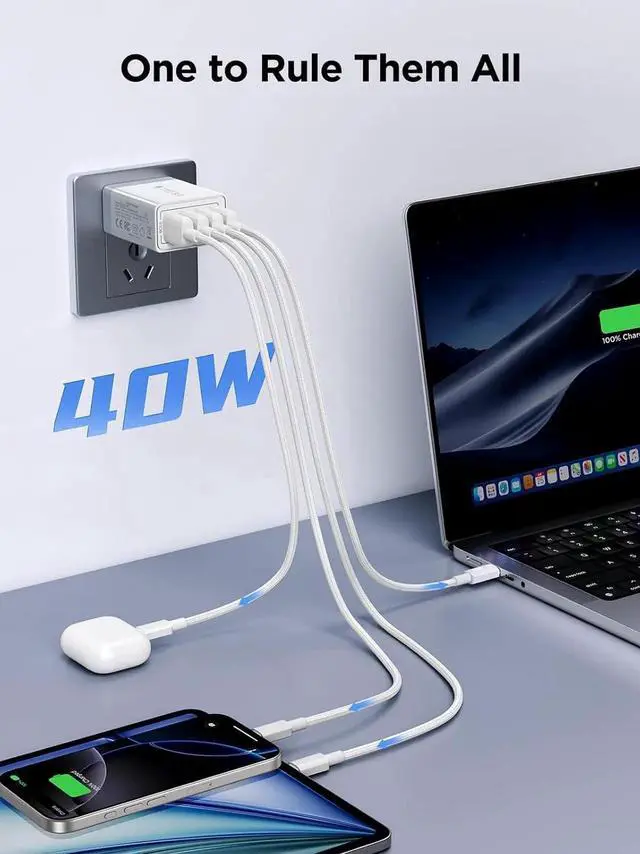 Alt view image 2 of 6 - USB Wall Charger Block 2-Pack 40W 4-Port USB Cube Power Adapter Plug Multiport Charging Blocks Box Brick for iPhone 16 15 14 13 12 11 Pro Max XR Xs Max 8 7 6 Plus LG Moto Android Phones