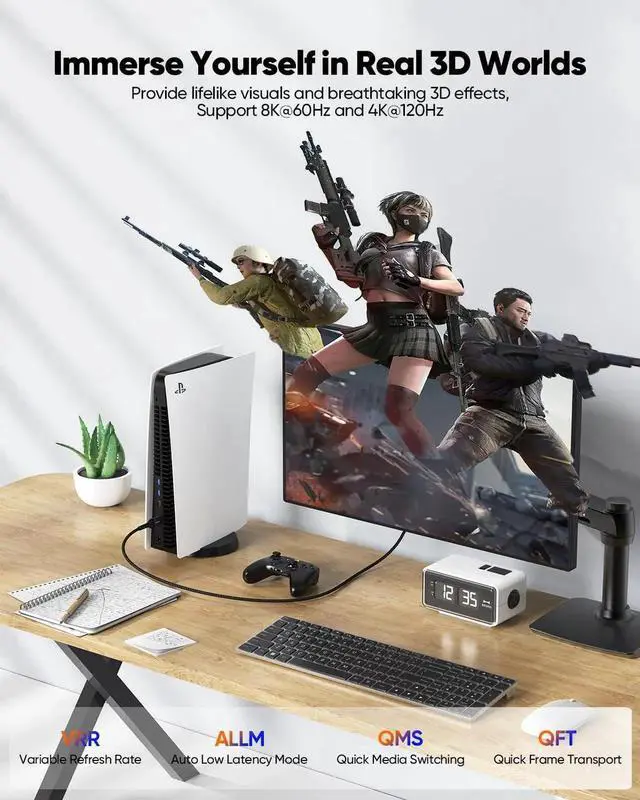 Alt view image 6 of 7 - JAENFONG 8K HDMI ARC/eARC Cable for Soundbar to TV 3.3FT eARC HDMI Cable 2.1 48Gbps Ultra High Speed HDMI Cord Dolby Atmos 8K@60Hz 4K@120Hz HDR 3D HDCP2.3&2.3 for Vizio Sono Sound bar