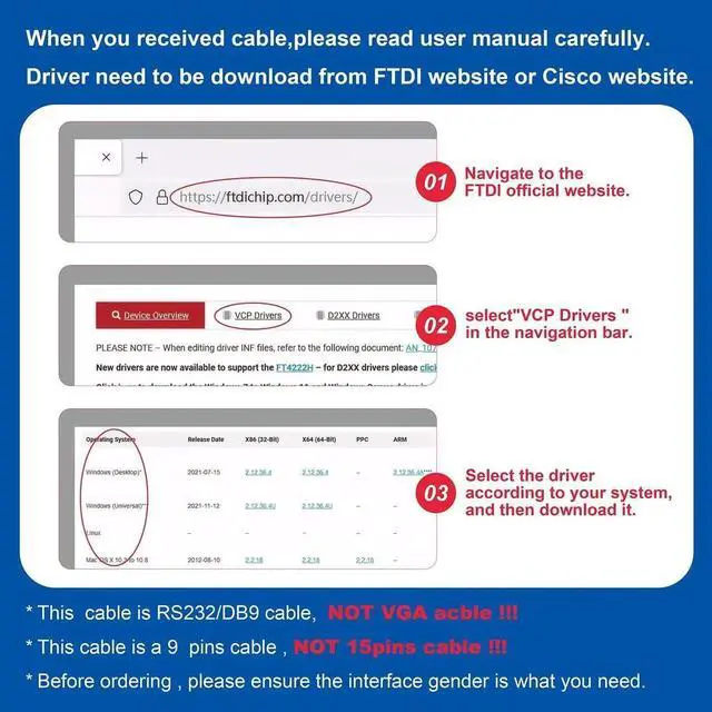 Alt view image 5 of 7 - JAENFONG USB to RS232 USB Serial Adapter with FTDI Chipset USB 2.0 to Male DB9 Serial Cable for Windows 11 10 8 7 Vista XP 2000 Linux and Mac OS(6ft)