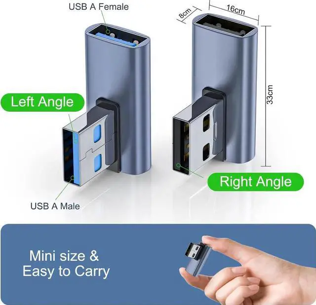 Alt view image 5 of 7 - JAENFONG 4 Pack USB 3.1 90 Degree Adapter 2*Left Angle&2*Right Angle USB A Male to Female Adapter for PC Laptop USB A Car Charger Power Bank and Most USB Devices