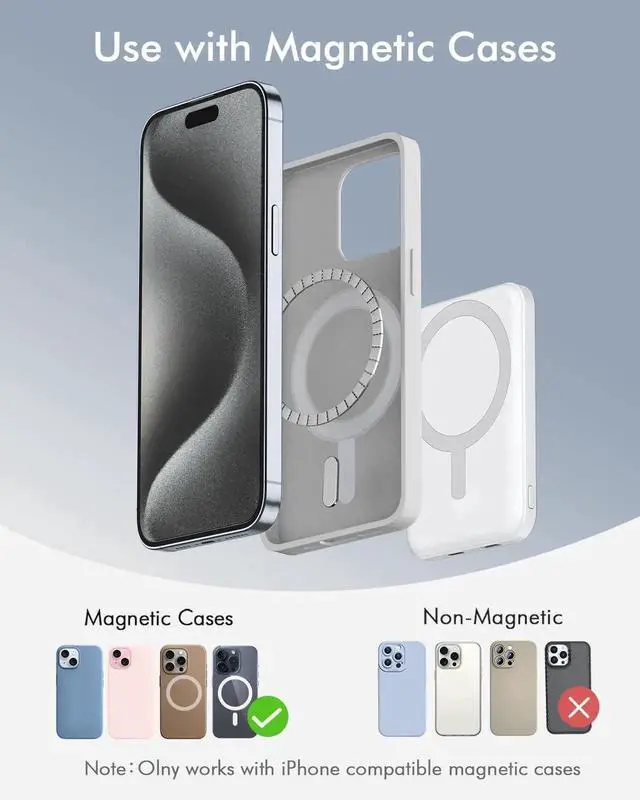 Alt view image 3 of 7 - for Magsafe Battery Pack 5000mAh Magnetic Power Bank with Type-C Cable 20W PD Fast Charging Lighting Input Wireless Portable Charger for iPhone 16/15/14/13/12/ All Series-White