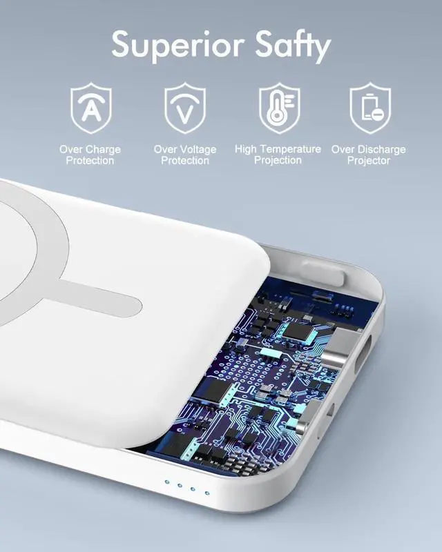 Alt view image 4 of 7 - for Magsafe Battery Pack 5000mAh Magnetic Power Bank with Type-C Cable 20W PD Fast Charging Lighting Input Wireless Portable Charger for iPhone 16/15/14/13/12/ All Series-White