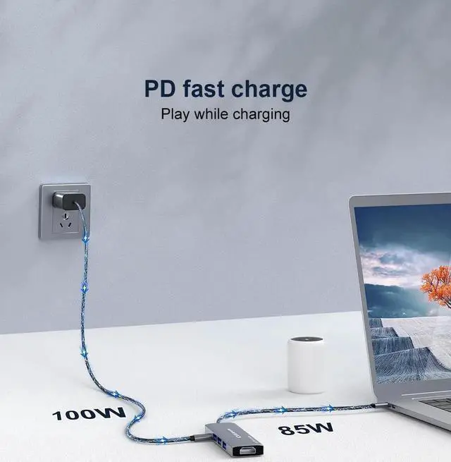 Alt view image 6 of 7 - JAENFONG USB C Hub 5 in 1 MultiPort to 4K HDMI Adapter 3 USB-A Data Ports 100W Power Delivery USB C Dongle for MacBook Pro/Air iPad Pro iMac iPhone 15 Pro/Pro Max XPS Thinkpad etc.