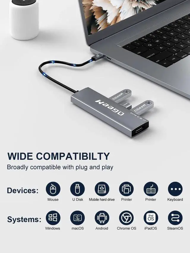 Alt view image 3 of 7 - JAENFONG USB C Hub 5 in 1 MultiPort to 4K HDMI Adapter 3 USB-A Data Ports 100W Power Delivery USB C Dongle for MacBook Pro/Air iPad Pro iMac iPhone 15 Pro/Pro Max XPS Thinkpad etc.