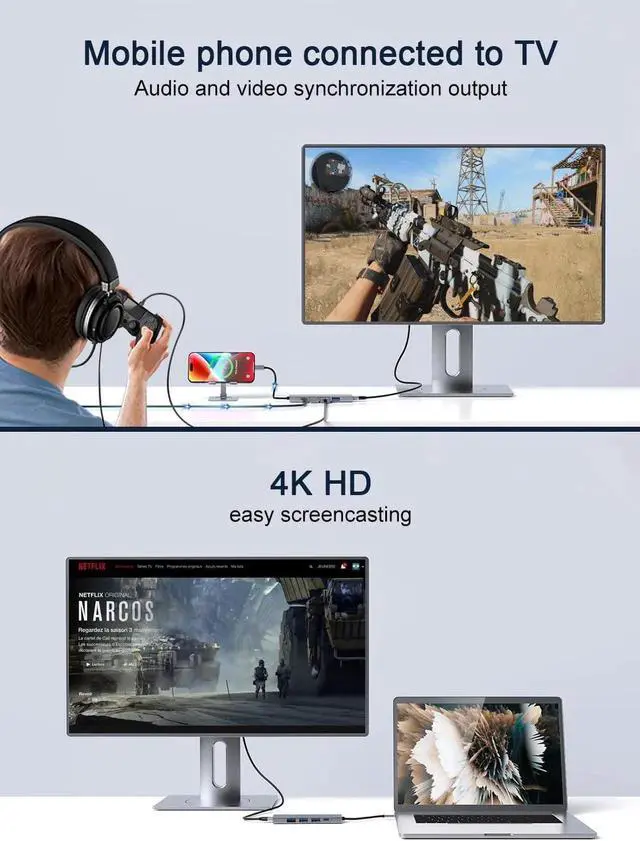 Alt view image 7 of 7 - JAENFONG USB C Hub 5 in 1 MultiPort to 4K HDMI Adapter 3 USB-A Data Ports 100W Power Delivery USB C Dongle for MacBook Pro/Air iPad Pro iMac iPhone 15 Pro/Pro Max XPS Thinkpad etc.