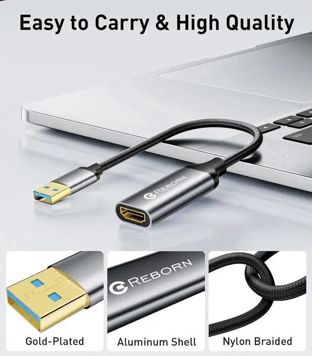 Alt view image 3 of 7 - JAENFONG USB to HDMI Adapter 1080P@60Hz USB 3.0 Male to HDMI Female Multi-Display Cable Converter Suitable for MacOS Windows 7/8/10/11