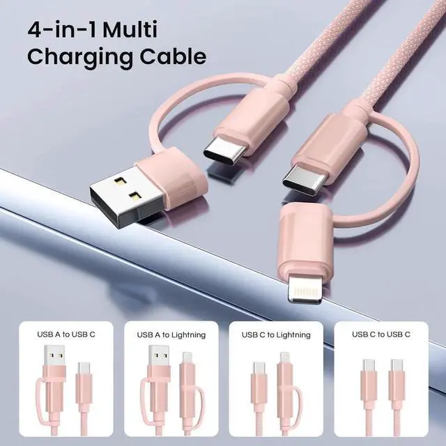 Alt view image 4 of 7 - 4 in 1 USB C to USB C Cable 10ft for iPhone 16 15 14 Plus Max 60W Fast Charging Multi Charger Cord with USBA Adapter/iOS/Type C for iWatch 10 9 8 MacBook Pro iPad mini 7 S25 S24
