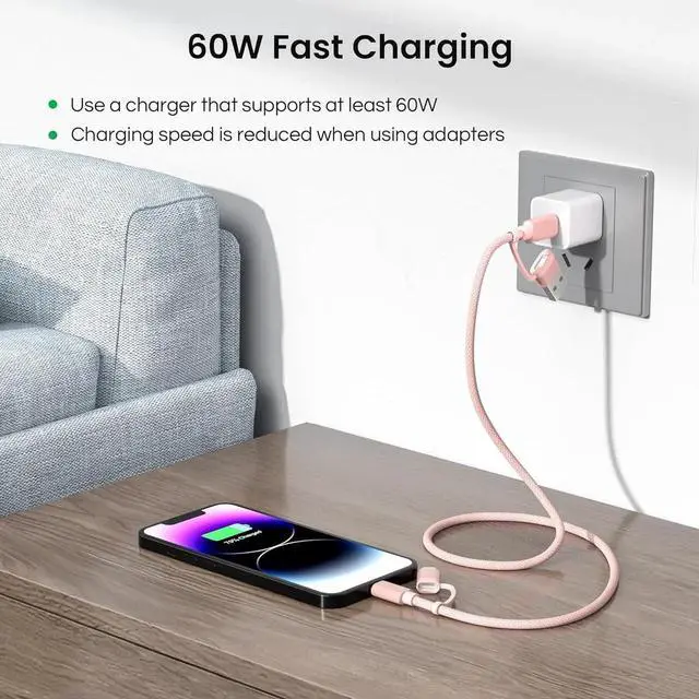 Alt view image 5 of 7 - 4 in 1 USB C to USB C Cable 10ft for iPhone 16 15 14 Plus Max 60W Fast Charging Multi Charger Cord with USBA Adapter/iOS/Type C for iWatch 10 9 8 MacBook Pro iPad mini 7 S25 S24