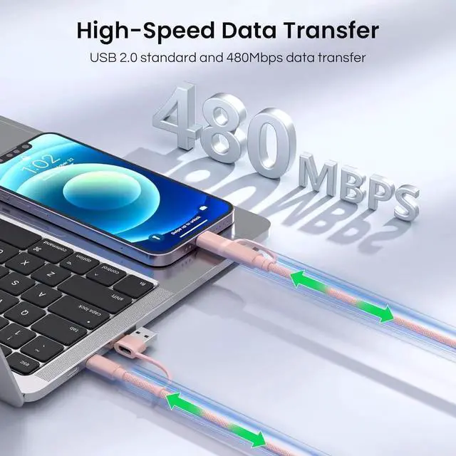 Alt view image 7 of 7 - 4 in 1 USB C to USB C Cable 10ft for iPhone 16 15 14 Plus Max 60W Fast Charging Multi Charger Cord with USBA Adapter/iOS/Type C for iWatch 10 9 8 MacBook Pro iPad mini 7 S25 S24